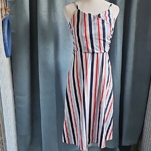 Sugar+Lips Striped Red, Blue, & White Midi Babydoll Dress  - Size XS